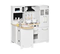 HOMCOM Cucina Giocattolo in Legno per Bambini 3-6 Anni con 14 Accessori, Forno e Lavandino, 82x65x87 cm, Bianco Aosom