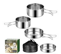 Set da cucina per esterni, 4 pezzi, kit di pentole leggere da campeggio, con borsa a rete, per attrezzatura da viaggio, attrezzatura da alpinismo, argento (set da quattro pezzi)