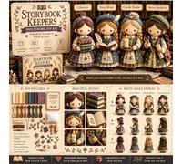 Set da cucito in miniatura, per decorare il libro di fiabe | Assemblaggio patchwork in tessuto per mensola scrivania comodino, scena di quattro personaggi con dettagli in tessuto