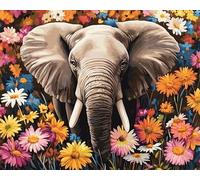 Set da dipingere con i numeri, per adulti con fiori colorati su tela, elefante animale, pittura ad acquerello in acrilico fai da te, pittura con i numeri, per adulti, come regalo per la decorazione