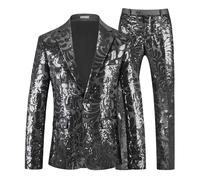 Set da discoteca da uomo, 2 pezzi, con paillettes, giacca e pantaloni lucidi, blazer e pantaloni sportivi, per feste, carnevale, matrimoni, feste a tema, abbigliamento Oktoberfest, Nero , XL