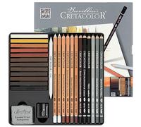 CRETACOLOR Set da disegno 27 pezzi, con gomma e temperino, dotazione di base ideale, tampone morbido e ricco, in robusta custodia in metallo
