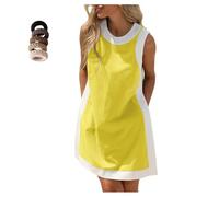 Set da donna 2 pezzi top girocollo senza maniche a blocchi di colore e pantaloncini, abbigliamento estivo casual con tasche per le donne, Giallo, XXL