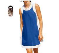 Set da donna 2 pezzi top girocollo senza maniche a blocchi di colore e pantaloncini, abbigliamento estivo casual con tasche per le donne, Blu, XXL