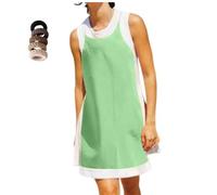 Set da donna 2 pezzi top girocollo senza maniche a blocchi di colore e pantaloncini, abbigliamento estivo casual con tasche per le donne, Verde chiaro, XL