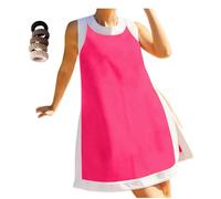 Set da donna 2 pezzi top girocollo senza maniche a blocchi di colore e pantaloncini, abbigliamento estivo casual con tasche per le donne, Rosso rosato, S