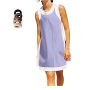 Set da donna 2 pezzi top girocollo senza maniche a blocchi di colore e pantaloncini, abbigliamento estivo casual con tasche per le donne, Viola chiaro, L