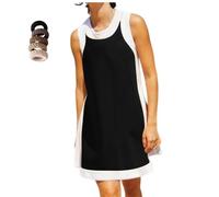 Set da donna 2 pezzi top girocollo senza maniche a blocchi di colore e pantaloncini, abbigliamento estivo casual con tasche per le donne, Nero , XXL