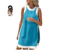 Set da donna 2 pezzi top girocollo senza maniche a blocchi di colore e pantaloncini, abbigliamento estivo casual con tasche per le donne, Blu pavone, S