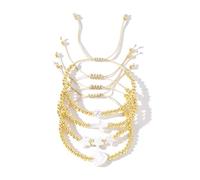 Set da donna alla moda con perline dorate resistenti e ciondolo a forma di cuore e croce a forma di stella dell'amore, lunghezza regolabile