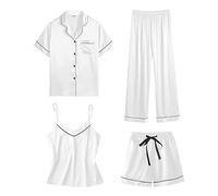 Set da donna alla moda, set da 4 pezzi, pigiama sottile con allacciatura al collo, abito da notte dal taglio elegante per una sensazione morbida, tessuto facile da pulire, idea regalo ideale per
