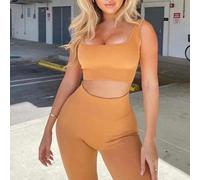 Set da donna composto da canottiera e pantaloncini, per yoga, corsa e fitness, in nylon e spandex, comodo per tutte le stagioni (M, giallo)