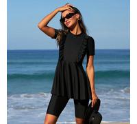 Set da donna composto da top a maniche corte con balza e pantaloncini ciclisti, senza ferretto, set in due pezzi da indossare in spiaggia o in occasione di carnevale, abbigliamento arabo L,M,S,XLColor