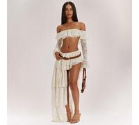 Set da donna composto da top corto in pizzo stile boho western e minigonna asimmetrica con volant in pizzo sexy, adatto per festival musicali, feste, carnevale, club e stile cowgirl L,M,S,XL,XS,XXL,XX