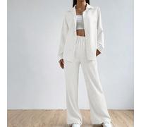Set da donna composto da una camicia semplice e senza motivi e pantaloni lunghi, adatto per uso quotidiano L,M,S,XSTessuto