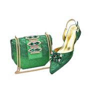 Set da donna con borsa e scarpe, decorato con strass, tacco basso, scarpe e borse, EN8, 42 EU