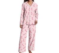 Set da donna con camicia da notte a maniche lunghe e pantaloni, morbida biancheria da notte con tasche per un abbigliamento comodo nella vita di tutti i giorni