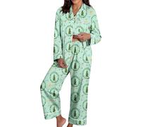 Set da donna con camicia da notte a maniche lunghe e pantaloni, morbida biancheria da notte con tasche per un abbigliamento comodo nella vita di tutti i giorni