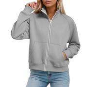 Set da donna con cappuccio e pantaloni, forma rilassata della gamba, abito a due pezzi, cerniera frontale, comodo stile di facile manutenzione, per stratificazione per la stagione fredda, viaggi e
