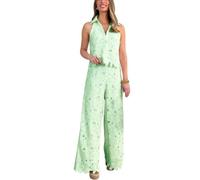 Set da donna in due pezzi con risvolto in pizzo floreale e pantaloni a gamba larga, 2026 estate senza maniche ritagliata scava fuori due pezzi set, Verde, XL
