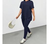 Set da donna in due pezzi di maglietta a maniche corte nera basic e leggings, comodo abbigliamento sportivo casual estivo e primaverile, versatile, snellente, per uso quotidiano, per strada, aeroporto