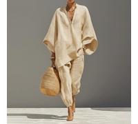 Set da donna in due pezzi, in poliestere, per vacanze, spiaggia, per il | design con scollo a V, maniche a pipistrello, due pezzi, per spiaggia e vacanze, tessuto elastico