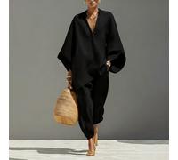 Set da donna in due pezzi, in poliestere, per vacanze, spiaggia, per il | design con scollo a V, maniche a pipistrello, due pezzi, per spiaggia e vacanze, tessuto elastico