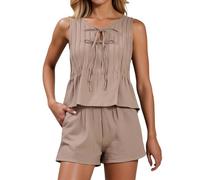 Set da donna in due pezzi, per le vacanze, per la spiaggia, per la crociera, cachi, XL