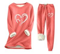 Set da donna in peluche caldo e confortevole con stampa dente di leone sotto abbigliamento termico donna addensare autunno inverno pantaloni tempo libero set 2 pezzi slim fit per interni, Watermelon