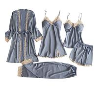 Set da donna in seta fine con pizzo, comoda camicia da notte per un sonno riposante, biancheria intima casual per la casa nella vita di tutti i giorni