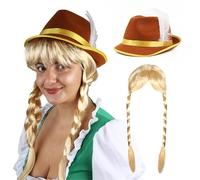 Set da donna Oktoberfest bavarese parrucca e cappello - marrone e giallo bavarese e treccia bionda - Set di accessori per travestimento da adulto