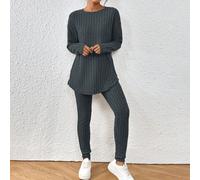 Set da donna per l autunno, completo per la scuola e l allenamento, con leggings a trama stretta e top oversize a maniche lunghe, set da donna in due pezzi, semplice e minimalista. Maglietta a costine