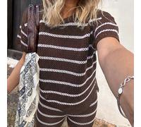 Set da donna Senya composto da top a collo tondo a righe con coulisse e pantaloncini in maglia, casual per uso quotidiano, pendolarismo, vacanze, viaggi, adatto per celebrazioni di Capodanno e San Val
