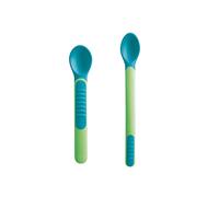 MAM Heat Sensitive Spoons & Cover, Set posate bambini 6+ mesi, Neutro | Include 2 cucchiai e porta posate a due scomparti, Cucchiaino sensibile al calore ed ergonomico, Senza BPA/BPS