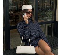 Set da due pezzi da donna autunnale elegante e casual blu navy a pois con giacca a collo alto maniche lunghe & pantaloncini per vacanze e uscite L,M,S,XSGeometrico,A strisceTessuto intrecciato