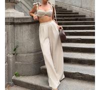Set da due pezzi da donna composto da top corto con spalline a fiocco, fascia a cuore sul petto e pantaloni a zampa larga, in tessuto strutturato, adatto per spiaggia, vacanze e primavera/estate L,M,S