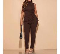 Set da due pezzi da donna taglie forti, composto da una maglia senza maniche asimmetrica e raccolta in vita e pantaloni aderenti, in colore unito, comodo e in maglia elastica, adatto per l'estate 0XL,