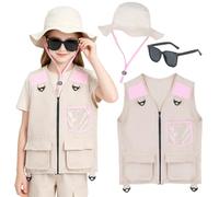 Set da esploratore arancione per bambini, 3 pezzi, con gilet, cappello da pescatore, occhiali da sole leggeri, tasche pratiche, cappello da sole in stile UV, giochi di ruolo, escursioni, campeggio e