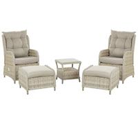 Set da Esterno 2 Poltrone Poggiapiedi e Tavolo Rattan Sintetico Beige