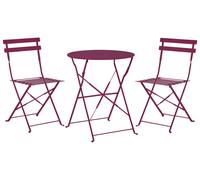 Set da Esterno 3 pezzi Tavolino e 2 Sedile Pieghevoli in Metallo Bordeaux Fiori