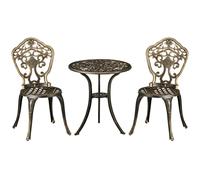 Set Da Esterno 3pz In Alluminio Con 2 Sedie Da Giardino E Tavolino Rotondo Con Foro Per Ombrellone, Bronzo