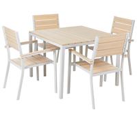 Set da Esterno 4 Sedie e Tavolo Design a Doghe beige e alluminio bianco Prato