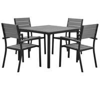 Set da Esterno 4 Sedie e Tavolo Grigio Design a Doghe Legno Sintetico Prato