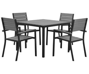 Set da Esterno 4 Sedie e Tavolo Grigio Design a Doghe Legno Sintetico Prato