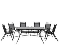 Set da Esterno 5 Pezzi Tavolo Nero e 6 Sedie Pieghevoli Design Moderno Livo