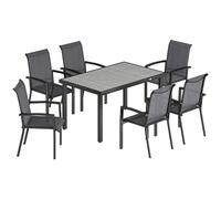 Set Da Esterno 7pz Con Tavolo Da Giardino A 2 Sezioni E 6 Sedie Impilabili In Texteline, Grigio