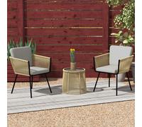 Set da Esterno con Tavolino in Vetro e 2 Sedie da Giardino in Rattan Stile Boho, Caffè