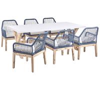 Set da Esterno con Tavolo in Cemento Sintetico blu marino e 6 Sedie in Vimini Ol