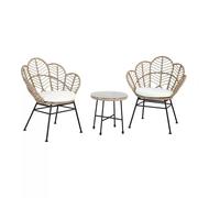 Garden Friend Salotto Fiji S2251016 in acciaio e polyrattan set composto da un tavolo e due sedie colore nero, naturale e bianco