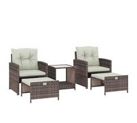 Set Da Esterno In Rattan E Acciaio 5pz Con 2 Pouf, 2 Sedie E Tavolino Da Caffè A 2 Livelli, Marrone E Crema